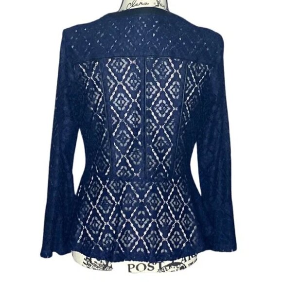 Kim Gravel Womens Navy Blue Peplum Lace Jacket Size XXS - Picture 3 of 11